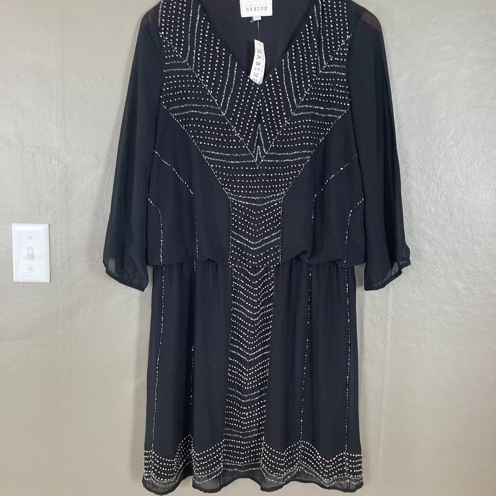 Anthropologie Sabine Black Beaded Dress NWT